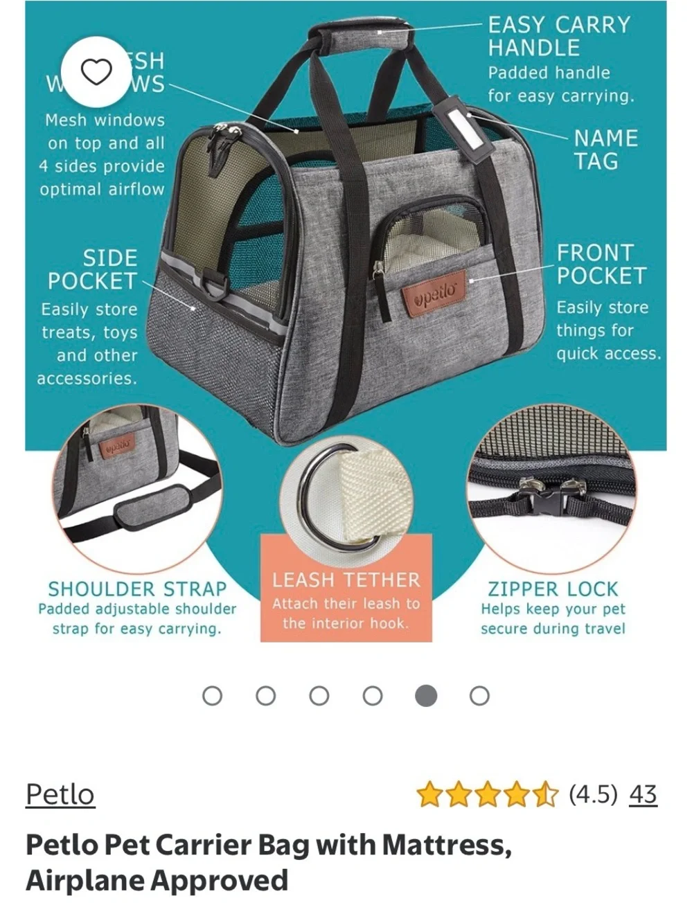 Petlo Gray Soft-Sided Travel Pet Carrier - Lightweight & Ventilated